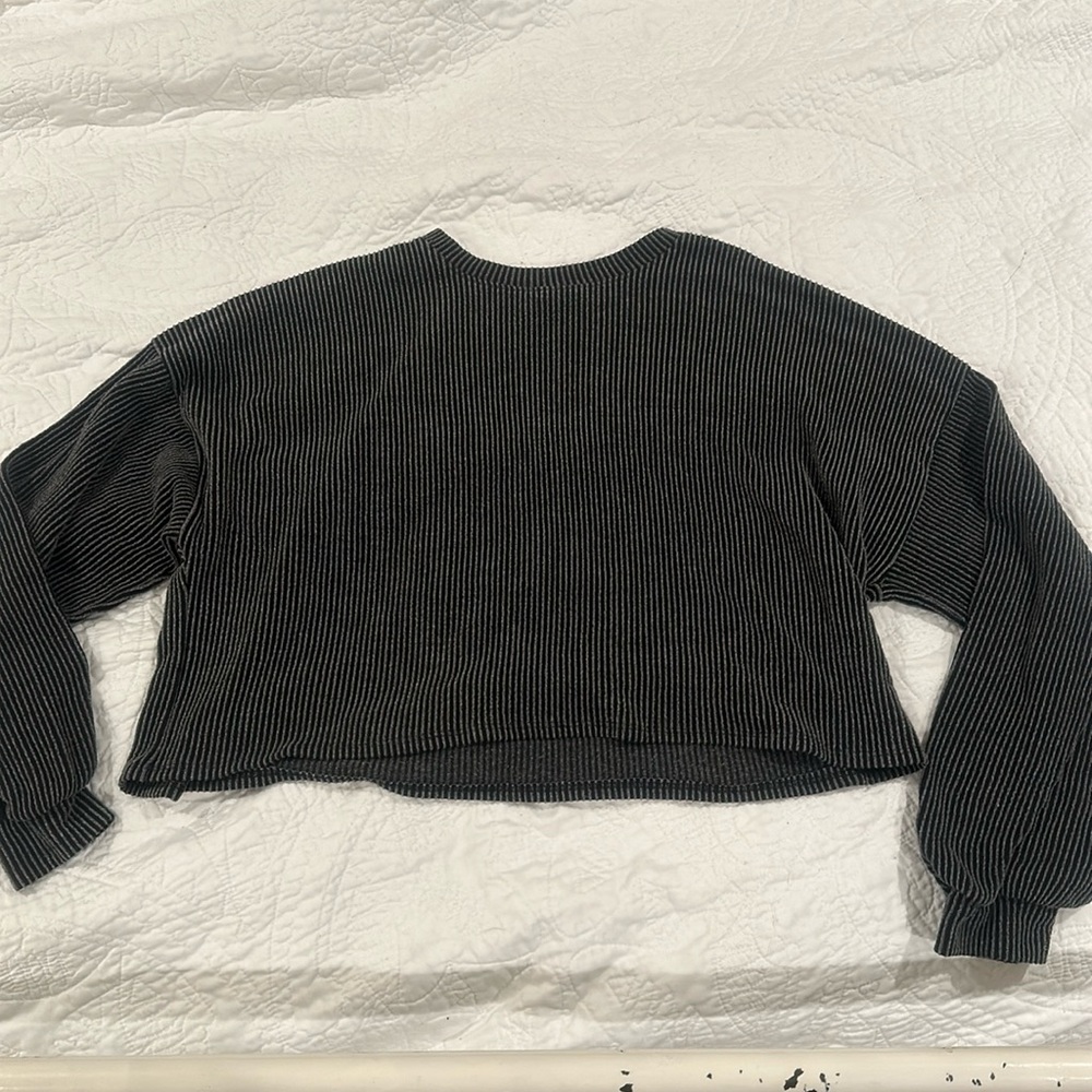 dress up striped black and gray long sleeve top, size small